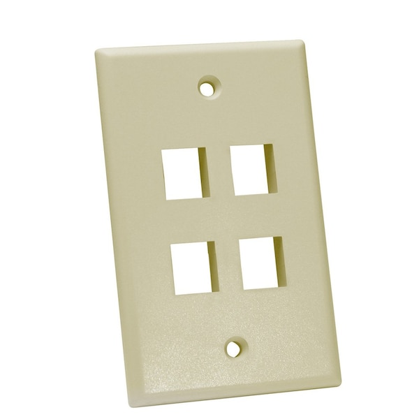 Quest Technology International Keystone Wall Plate, Single-Gang - 4 Ports, Ivory NFP-1047 - main